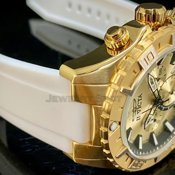 NEW Invicta Aviator 49MM Gold Dial Quartz Silicone Strap Watch - Picture 11 of 12